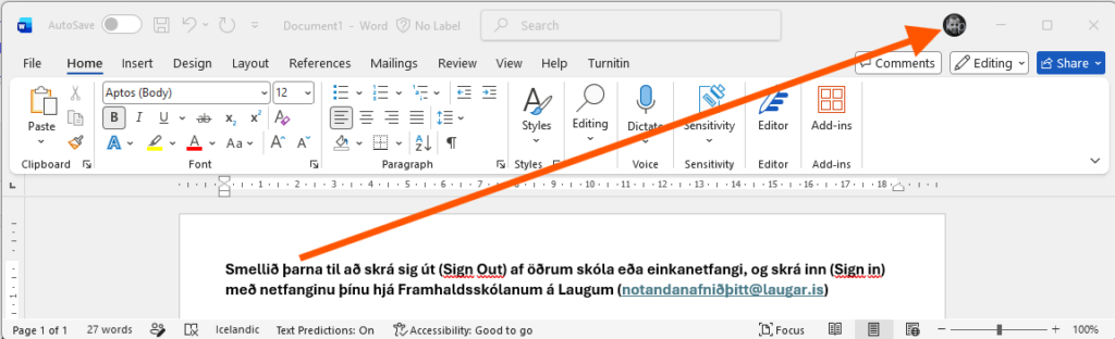 Office sign-in leiðbeiningar